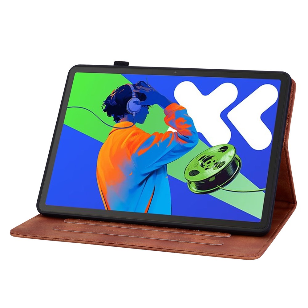 For Lenovo Tab P12 Pro 12.7 2025 / Xiaoxin Pad Pro 12.7 (2025) Case Lily Flower Imprint Card Slots Leather Tablet Cover - Brown