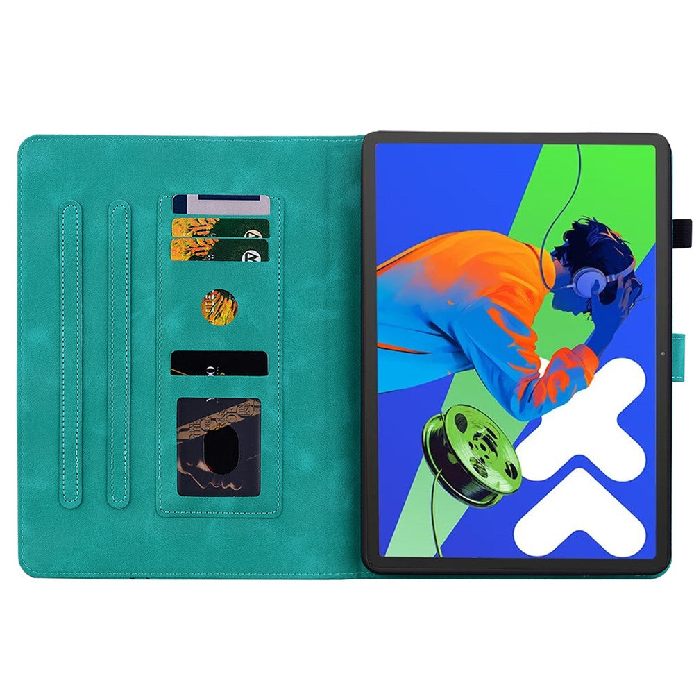 For Lenovo Tab P12 Pro 12.7 2025 / Xiaoxin Pad Pro 12.7 (2025) Case Lily Flower Imprint Card Slots Leather Tablet Cover - Green