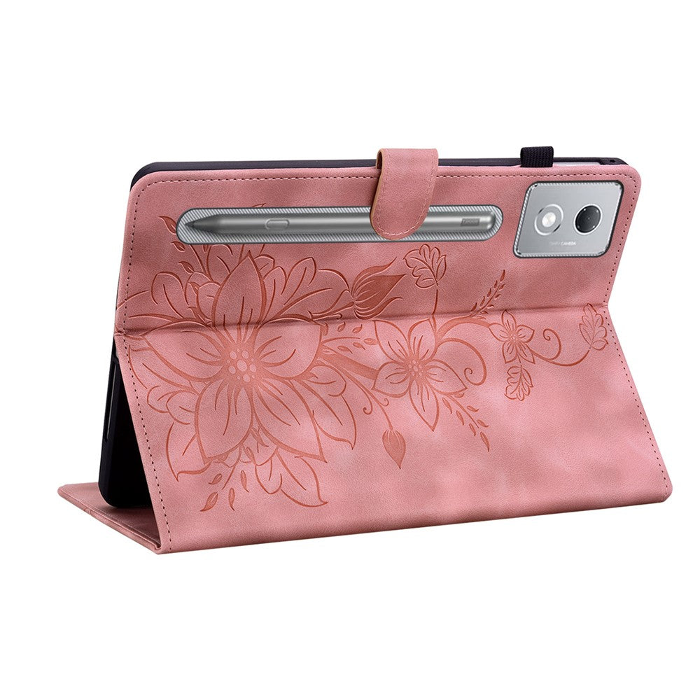 For Lenovo Tab P12 Pro 12.7 2025 / Xiaoxin Pad Pro 12.7 (2025) Case Lily Flower Imprint Card Slots Leather Tablet Cover - Pink