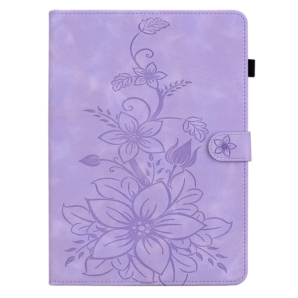 For Lenovo Tab P12 Pro 12.7 2025 / Xiaoxin Pad Pro 12.7 (2025) Case Lily Flower Imprint Card Slots Leather Tablet Cover - Purple