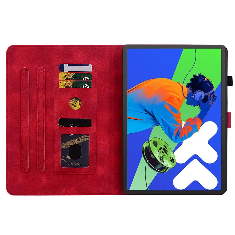 For Lenovo Tab P12 Pro 12.7 2025 / Xiaoxin Pad Pro 12.7 (2025) Case Lily Flower Imprint Card Slots Leather Tablet Cover - Red