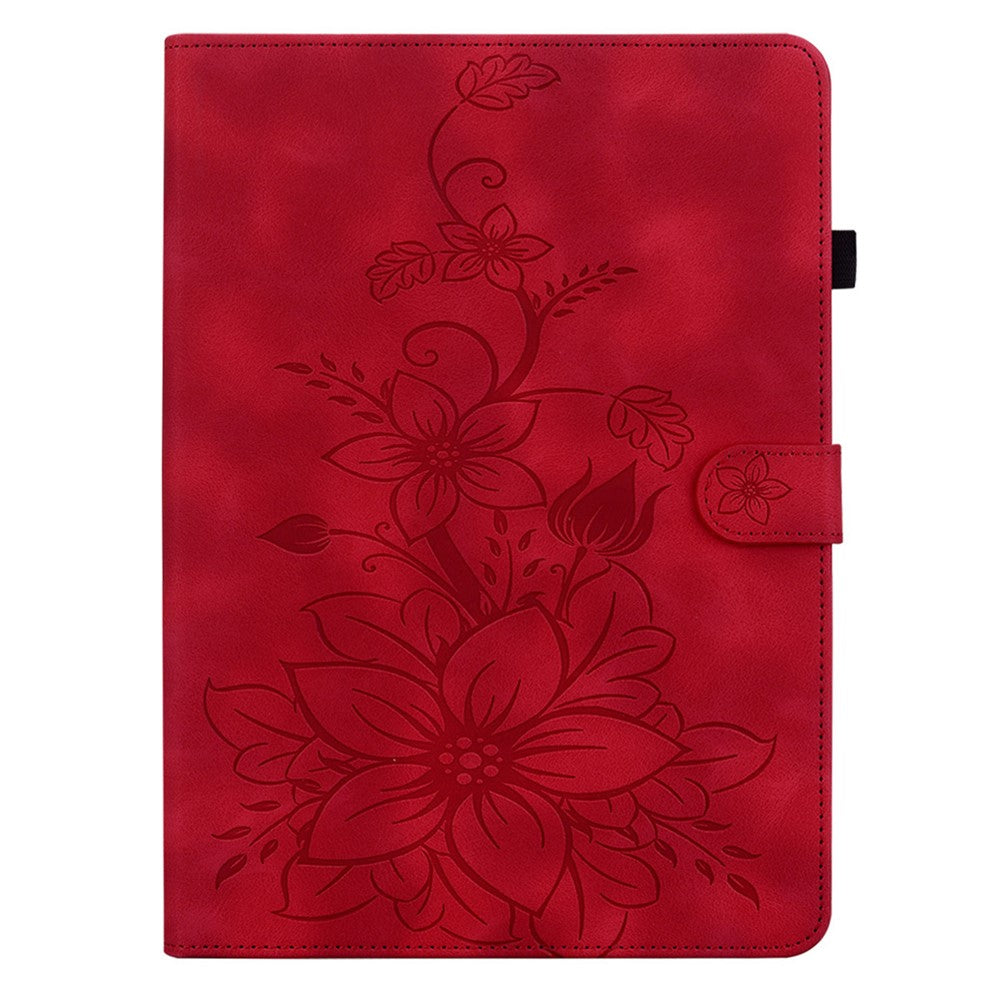 For Lenovo Tab P12 Pro 12.7 2025 / Xiaoxin Pad Pro 12.7 (2025) Case Lily Flower Imprint Card Slots Leather Tablet Cover - Red