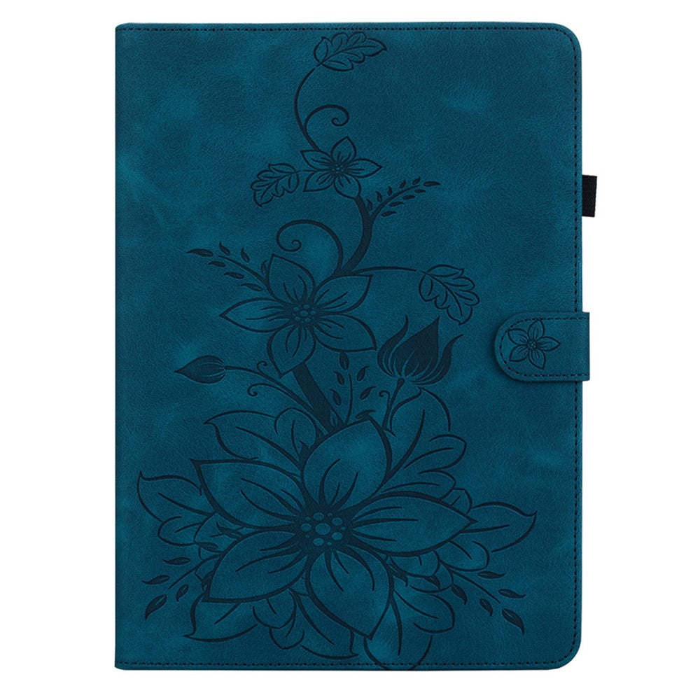For Lenovo Tab P12 Pro 12.7 2025 / Xiaoxin Pad Pro 12.7 (2025) Case Lily Flower Imprint Card Slots Leather Tablet Cover - Blue