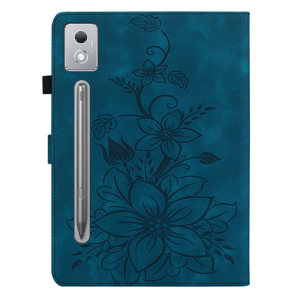 For Lenovo Tab P12 Pro 12.7 2025 / Xiaoxin Pad Pro 12.7 (2025) Case Lily Flower Imprint Card Slots Leather Tablet Cover - Blue