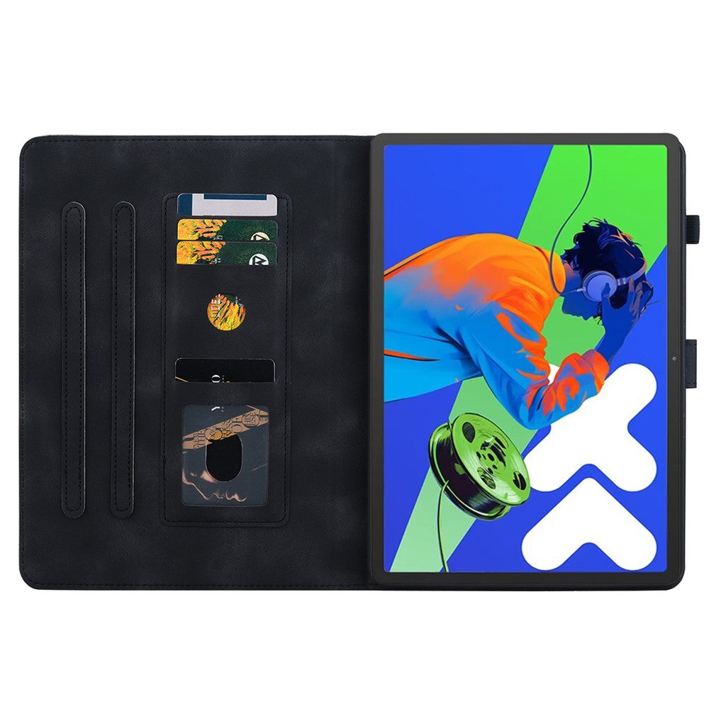 For Lenovo Tab P12 Pro 12.7 2025 / Xiaoxin Pad Pro 12.7 (2025) Case Lily Flower Imprint Card Slots Leather Tablet Cover - Black