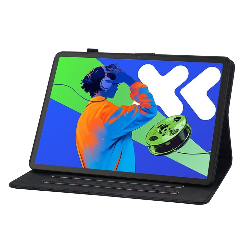 For Lenovo Tab P12 Pro 12.7 2025 / Xiaoxin Pad Pro 12.7 (2025) Case Lily Flower Imprint Card Slots Leather Tablet Cover - Black