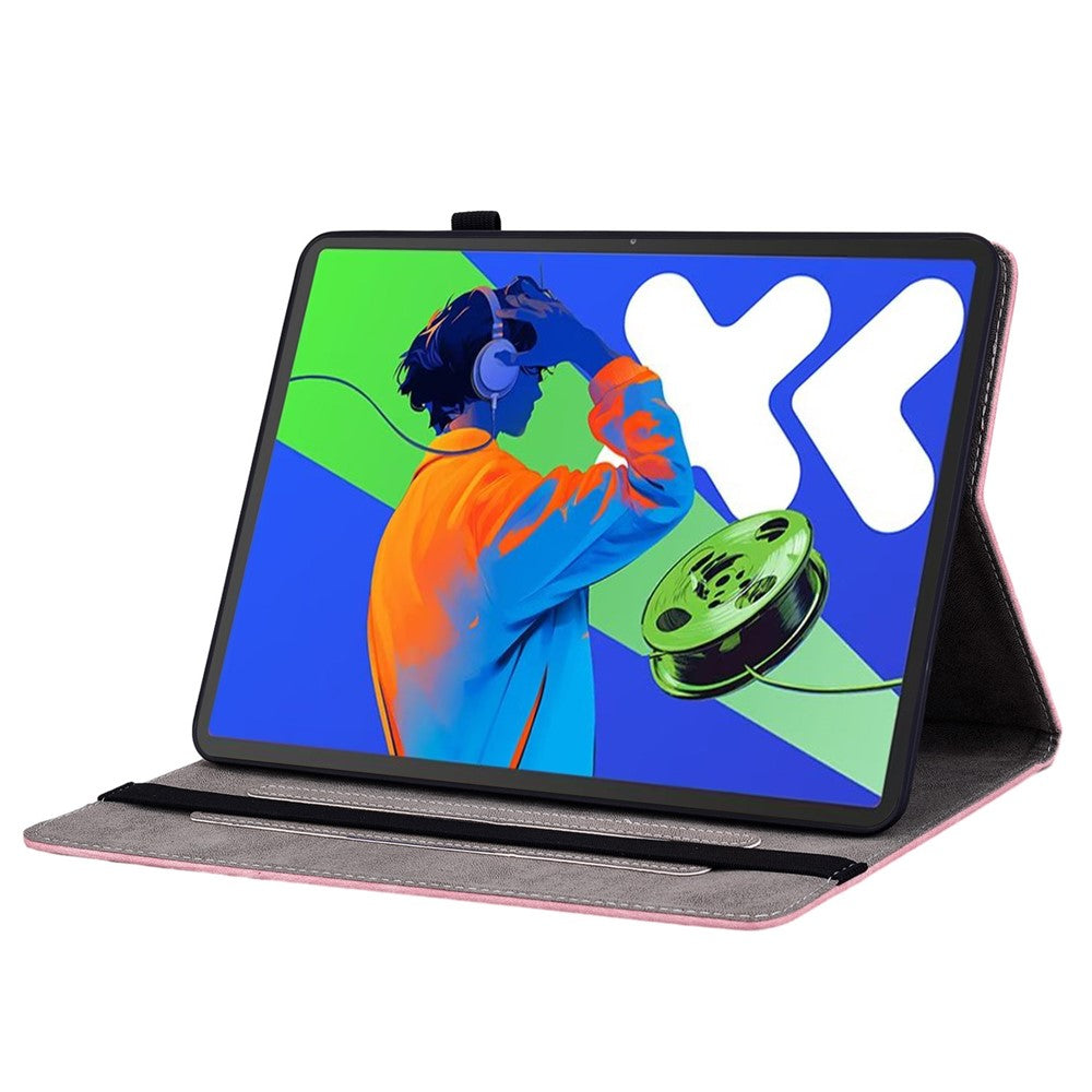 For Lenovo Tab P12 Pro 12.7 2025 / Xiaoxin Pad Pro 12.7 (2025) Case Card Holder Anti-Scratch Leather Cover Rose Flower Imprint - Pink