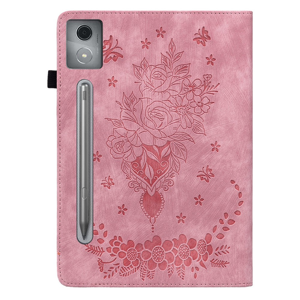 For Lenovo Tab P12 Pro 12.7 2025 / Xiaoxin Pad Pro 12.7 (2025) Case Card Holder Anti-Scratch Leather Cover Rose Flower Imprint - Pink