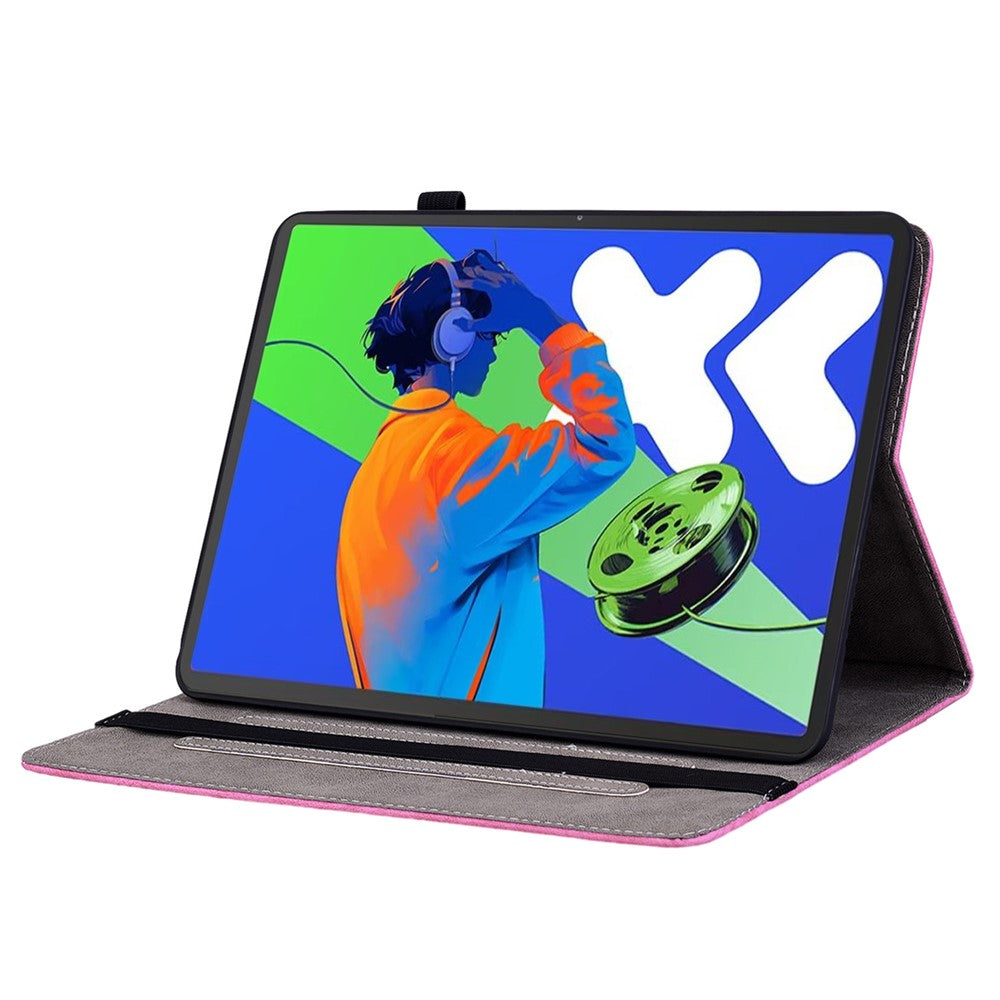 For Lenovo Tab P12 Pro 12.7 2025 / Xiaoxin Pad Pro 12.7 (2025) Case Card Holder Anti-Scratch Leather Cover Rose Flower Imprint - Rose