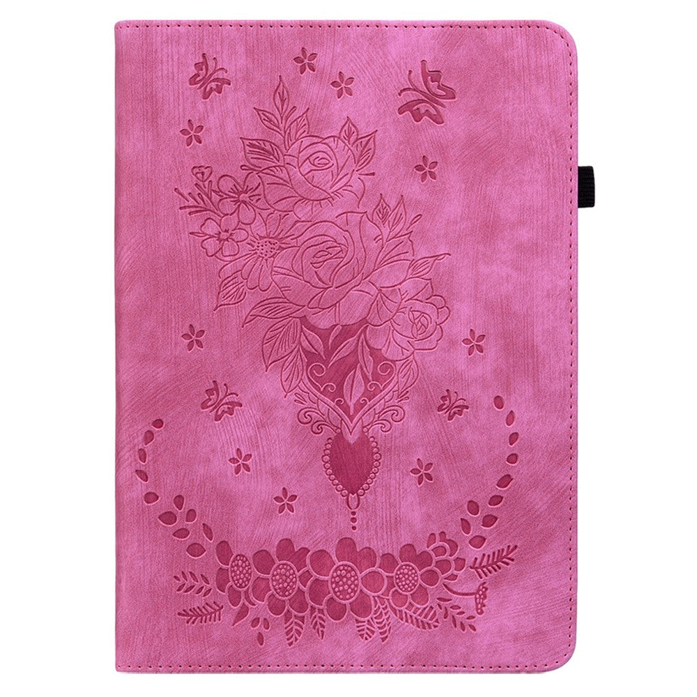 For Lenovo Tab P12 Pro 12.7 2025 / Xiaoxin Pad Pro 12.7 (2025) Case Card Holder Anti-Scratch Leather Cover Rose Flower Imprint - Rose