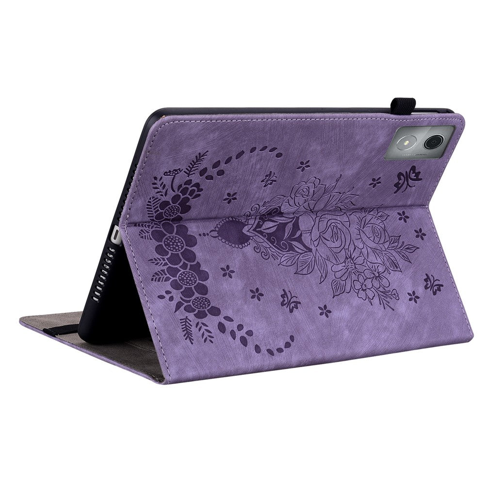 For Lenovo Tab P12 Pro 12.7 2025 / Xiaoxin Pad Pro 12.7 (2025) Case Card Holder Anti-Scratch Leather Cover Rose Flower Imprint - Purple