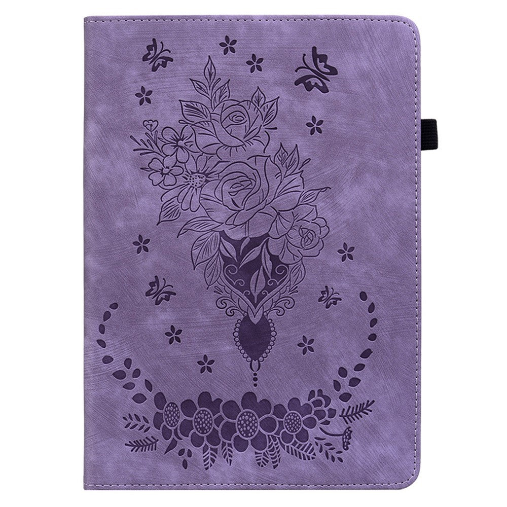 For Lenovo Tab P12 Pro 12.7 2025 / Xiaoxin Pad Pro 12.7 (2025) Case Card Holder Anti-Scratch Leather Cover Rose Flower Imprint - Purple