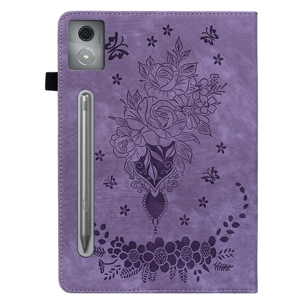 For Lenovo Tab P12 Pro 12.7 2025 / Xiaoxin Pad Pro 12.7 (2025) Case Card Holder Anti-Scratch Leather Cover Rose Flower Imprint - Purple