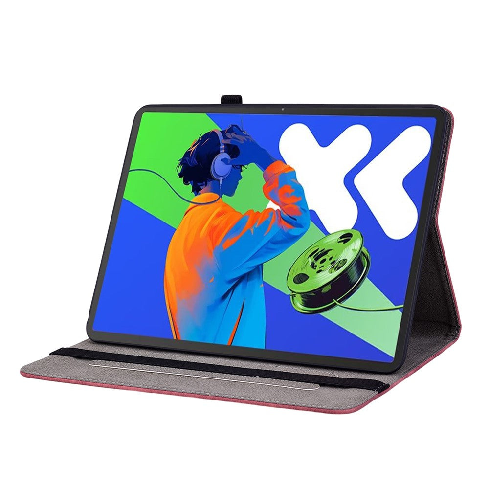 For Lenovo Tab P12 Pro 12.7 2025 / Xiaoxin Pad Pro 12.7 (2025) Case Card Holder Anti-Scratch Leather Cover Rose Flower Imprint - Red