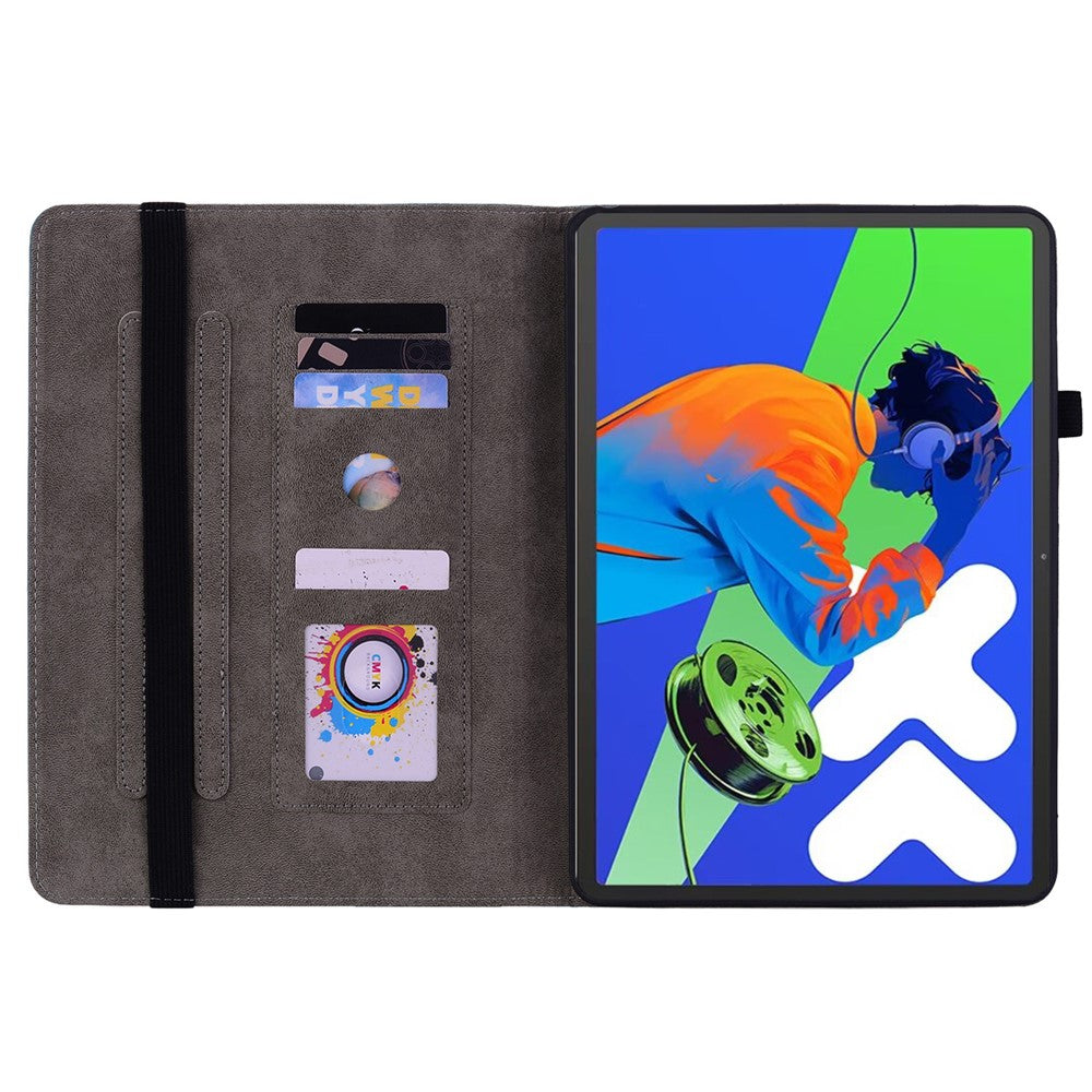 For Lenovo Tab P12 Pro 12.7 2025 / Xiaoxin Pad Pro 12.7 (2025) Case Card Holder Anti-Scratch Leather Cover Rose Flower Imprint - Blue