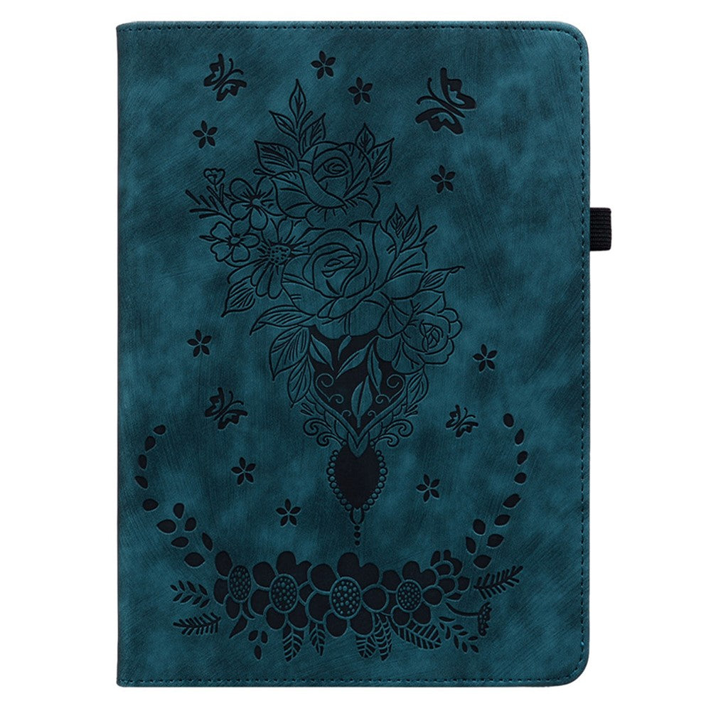For Lenovo Tab P12 Pro 12.7 2025 / Xiaoxin Pad Pro 12.7 (2025) Case Card Holder Anti-Scratch Leather Cover Rose Flower Imprint - Blue