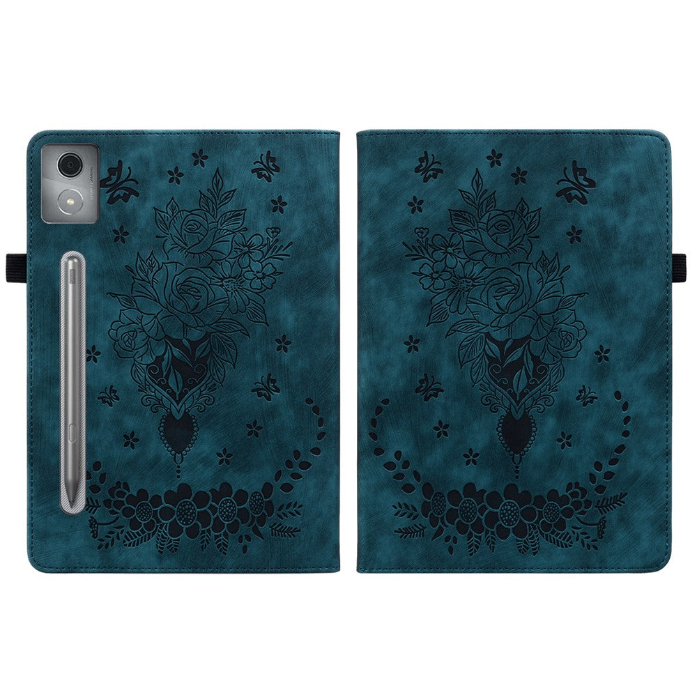 For Lenovo Tab P12 Pro 12.7 2025 / Xiaoxin Pad Pro 12.7 (2025) Case Card Holder Anti-Scratch Leather Cover Rose Flower Imprint - Blue