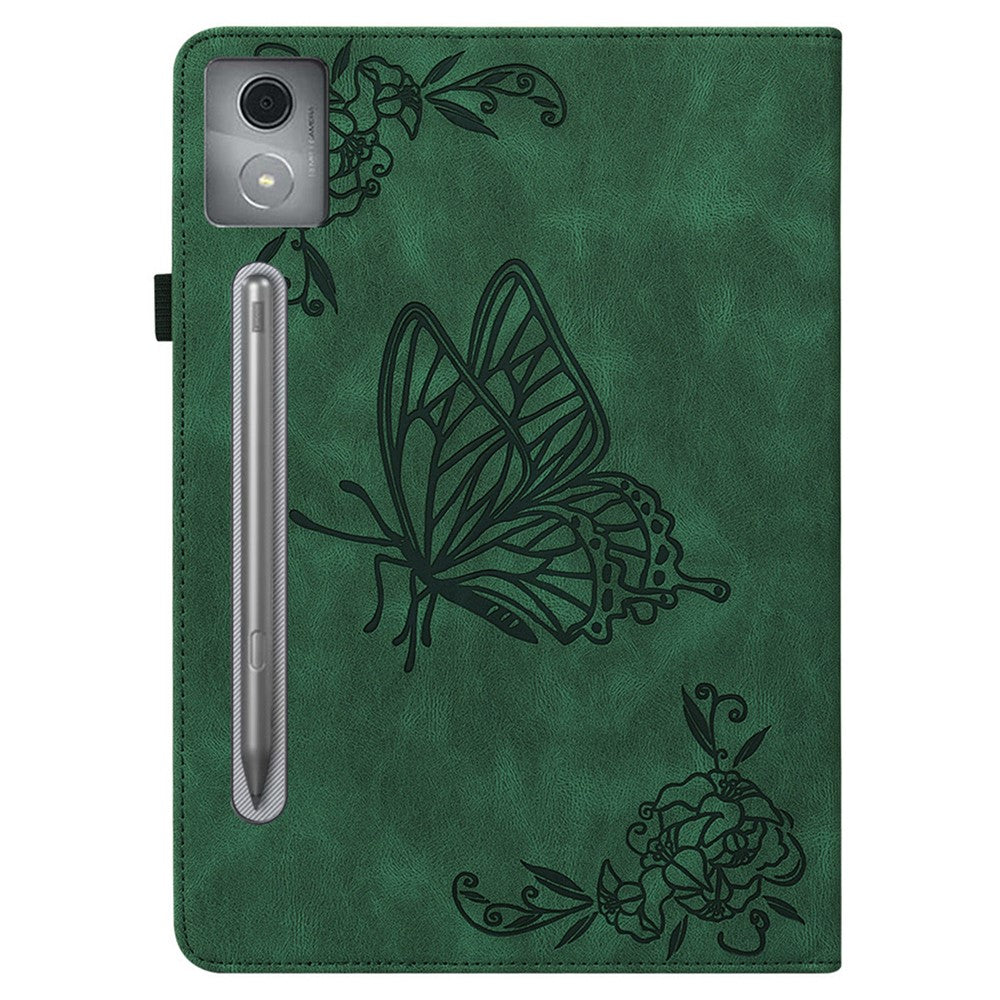 For Lenovo Tab P12 Pro 12.7 2025 / Xiaoxin Pad Pro 12.7 (2025) Case Butterfly Flower Imprint PU Leather Tablet Cover with Card Slots - Green