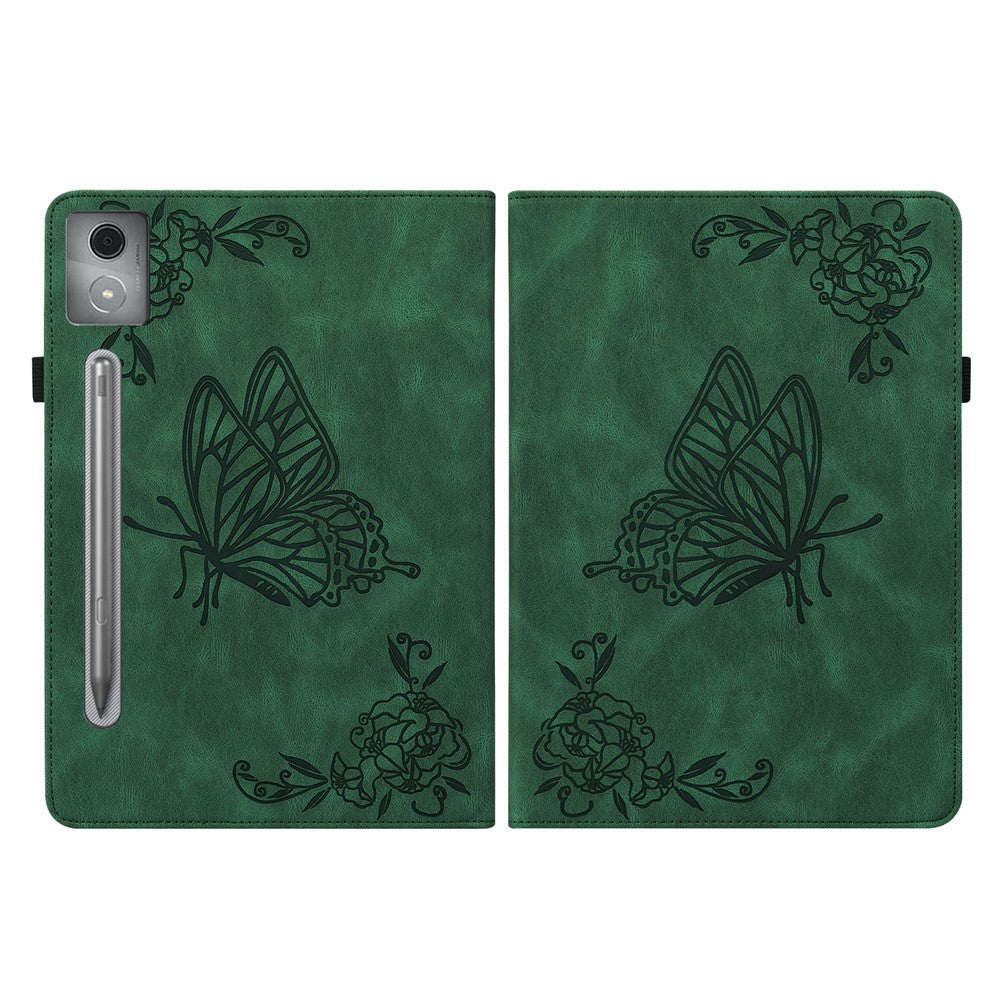 For Lenovo Tab P12 Pro 12.7 2025 / Xiaoxin Pad Pro 12.7 (2025) Case Butterfly Flower Imprint PU Leather Tablet Cover with Card Slots - Green