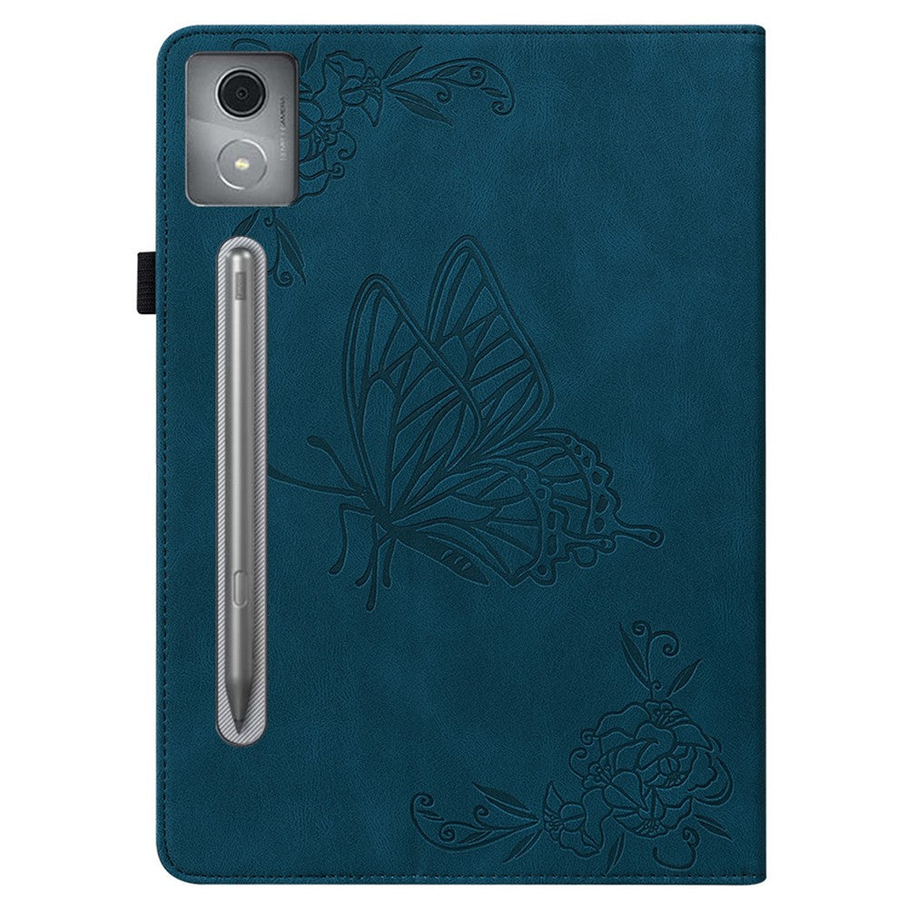 For Lenovo Tab P12 Pro 12.7 2025 / Xiaoxin Pad Pro 12.7 (2025) Case Butterfly Flower Imprint PU Leather Tablet Cover with Card Slots - Blue