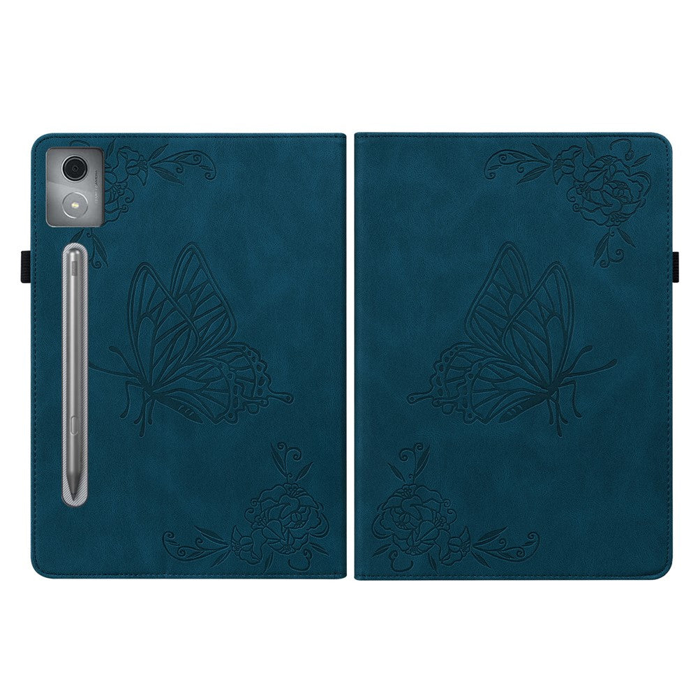 For Lenovo Tab P12 Pro 12.7 2025 / Xiaoxin Pad Pro 12.7 (2025) Case Butterfly Flower Imprint PU Leather Tablet Cover with Card Slots - Blue