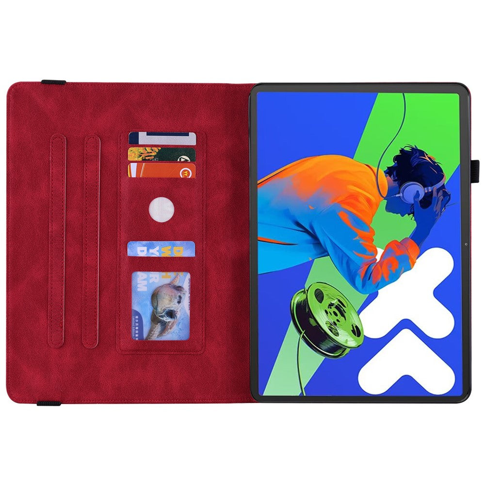For Lenovo Tab P12 Pro 12.7 2025 / Xiaoxin Pad Pro 12.7 (2025) Case Butterfly Flower Imprint PU Leather Tablet Cover with Card Slots - Red