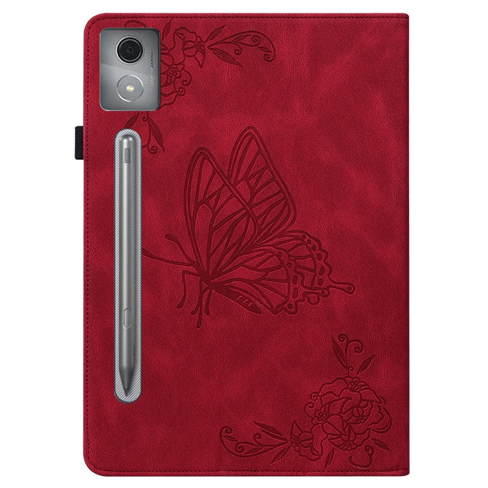 For Lenovo Tab P12 Pro 12.7 2025 / Xiaoxin Pad Pro 12.7 (2025) Case Butterfly Flower Imprint PU Leather Tablet Cover with Card Slots - Red