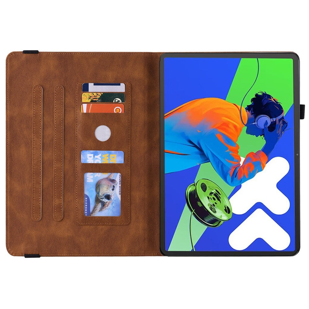 For Lenovo Tab P12 Pro 12.7 2025 / Xiaoxin Pad Pro 12.7 (2025) Case Butterfly Flower Imprint PU Leather Tablet Cover with Card Slots - Brown