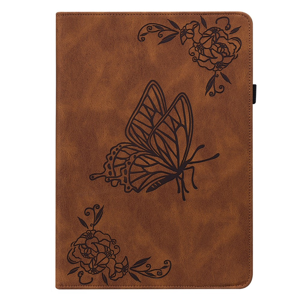 For Lenovo Tab P12 Pro 12.7 2025 / Xiaoxin Pad Pro 12.7 (2025) Case Butterfly Flower Imprint PU Leather Tablet Cover with Card Slots - Brown