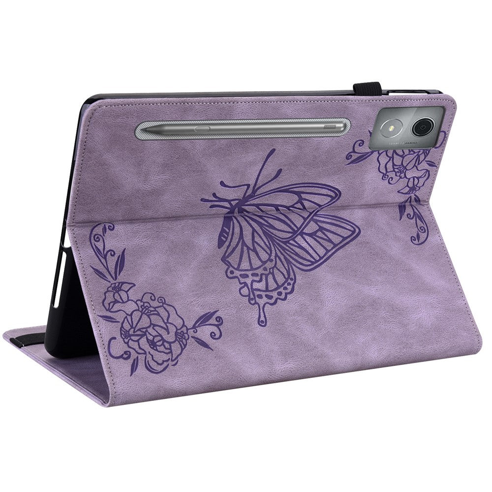 For Lenovo Tab P12 Pro 12.7 2025 / Xiaoxin Pad Pro 12.7 (2025) Case Butterfly Flower Imprint PU Leather Tablet Cover with Card Slots - Purple