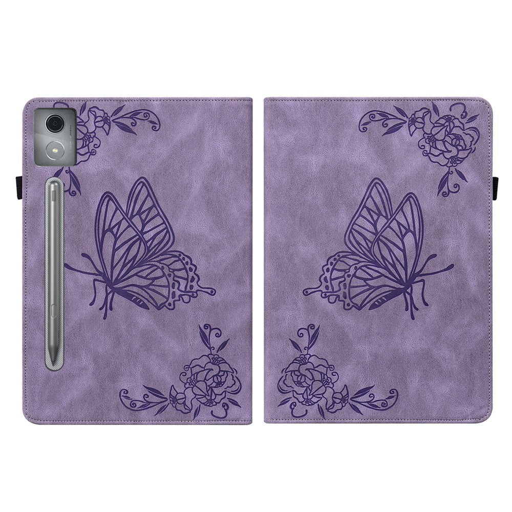 For Lenovo Tab P12 Pro 12.7 2025 / Xiaoxin Pad Pro 12.7 (2025) Case Butterfly Flower Imprint PU Leather Tablet Cover with Card Slots - Purple