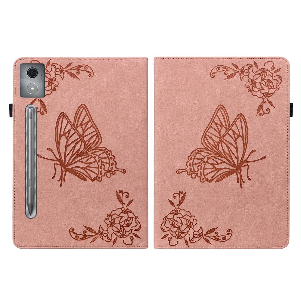 For Lenovo Tab P12 Pro 12.7 2025 / Xiaoxin Pad Pro 12.7 (2025) Case Butterfly Flower Imprint PU Leather Tablet Cover with Card Slots - Pink