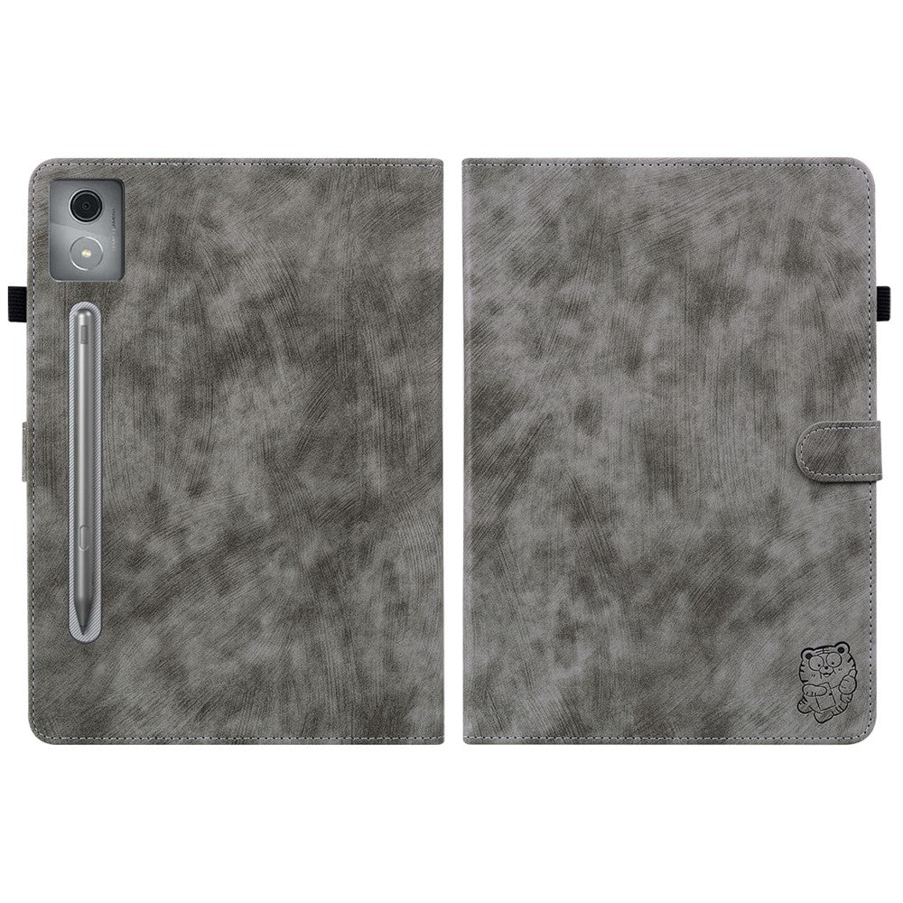 For Lenovo Tab P12 Pro 12.7 2025 / Xiaoxin Pad Pro 12.7 (2025) Cases Tiger Imprint Anti-Scratch PU Leather Tablet Cover - Grey