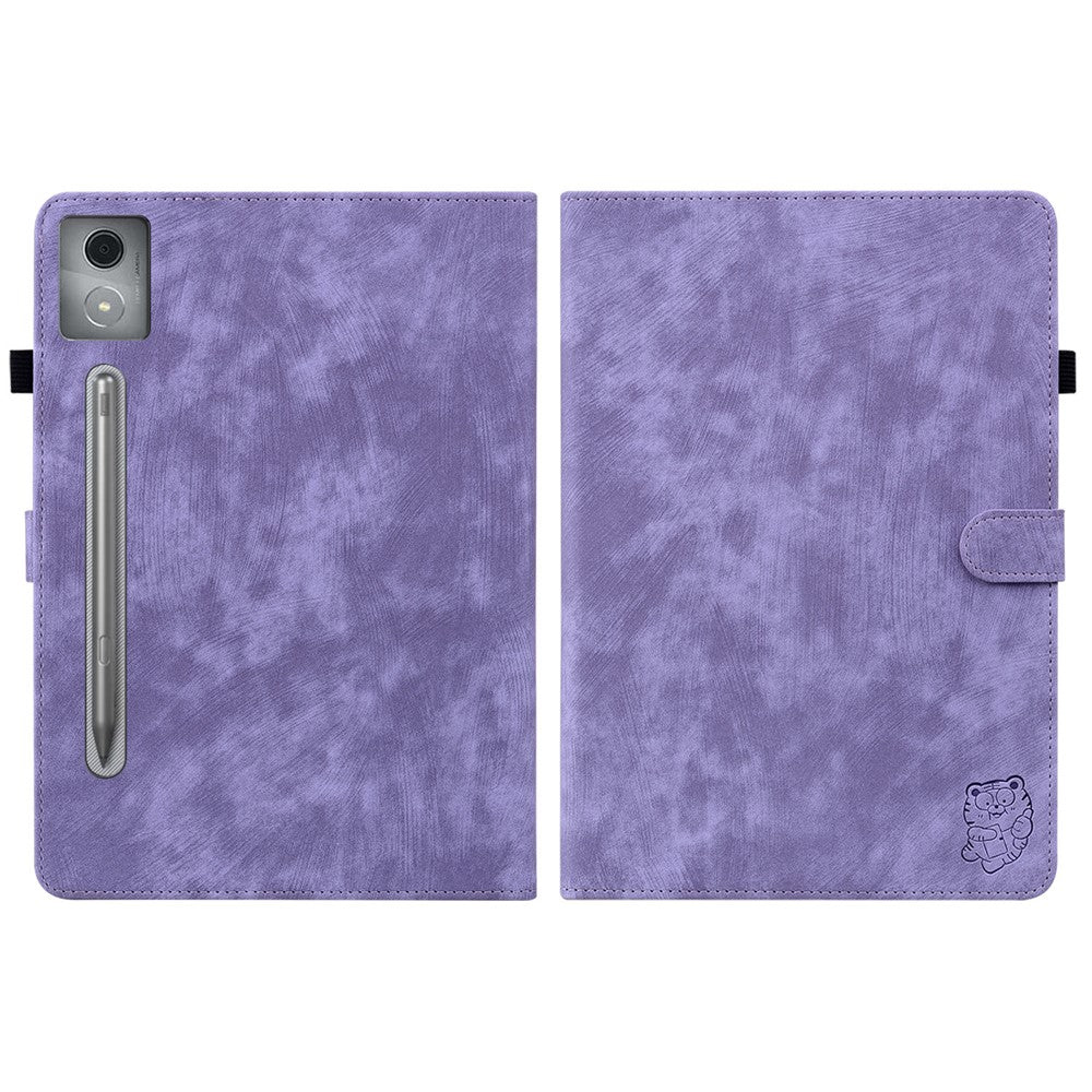For Lenovo Tab P12 Pro 12.7 2025 / Xiaoxin Pad Pro 12.7 (2025) Cases Tiger Imprint Anti-Scratch PU Leather Tablet Cover - Purple