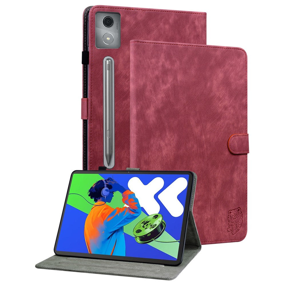 For Lenovo Tab P12 Pro 12.7 2025 / Xiaoxin Pad Pro 12.7 (2025) Cases Tiger Imprint Anti-Scratch PU Leather Tablet Cover - Red