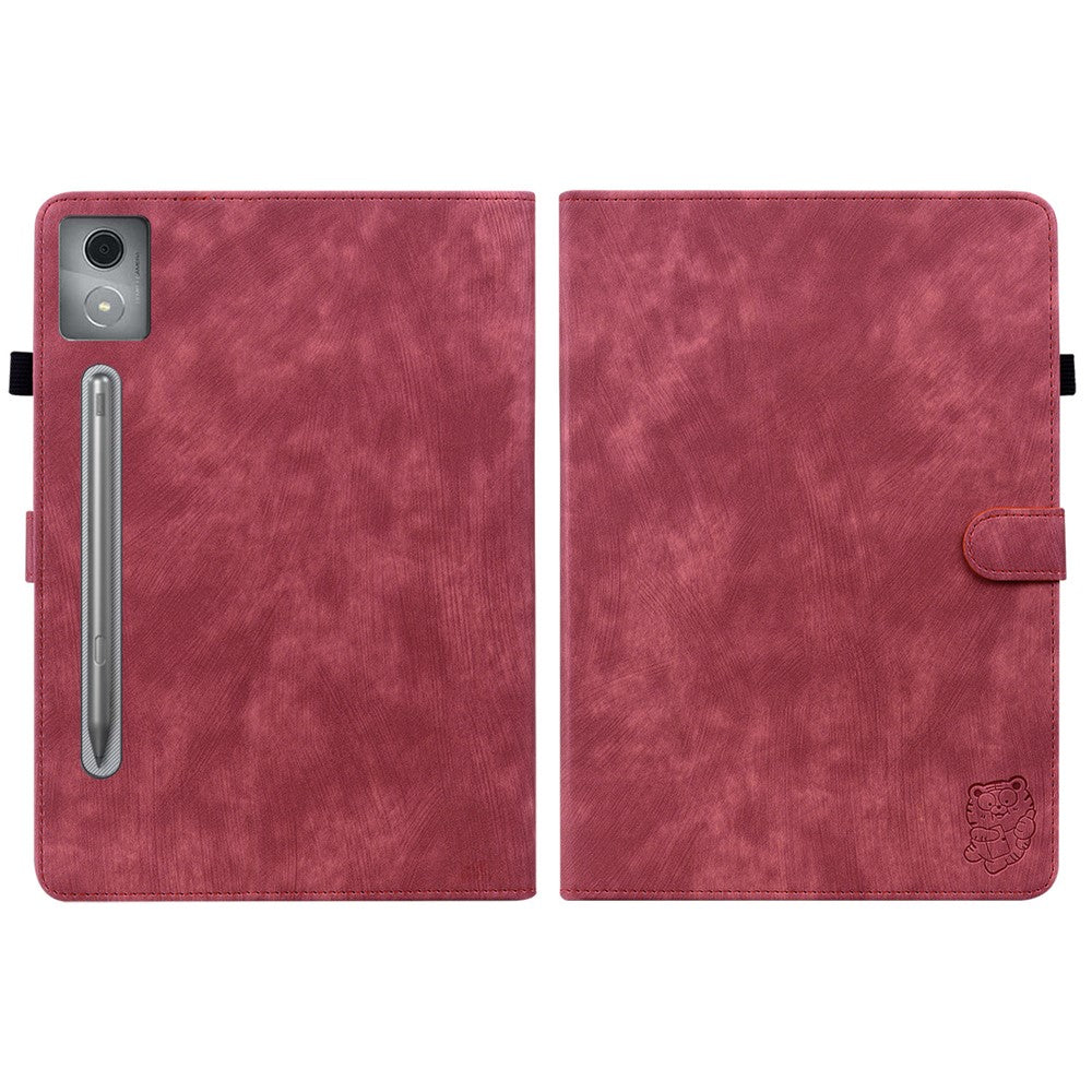 For Lenovo Tab P12 Pro 12.7 2025 / Xiaoxin Pad Pro 12.7 (2025) Cases Tiger Imprint Anti-Scratch PU Leather Tablet Cover - Red