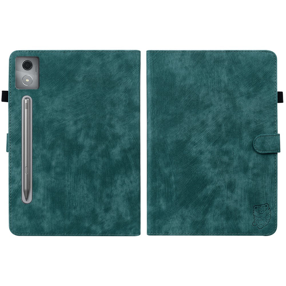 For Lenovo Tab P12 Pro 12.7 2025 / Xiaoxin Pad Pro 12.7 (2025) Cases Tiger Imprint Anti-Scratch PU Leather Tablet Cover - Green