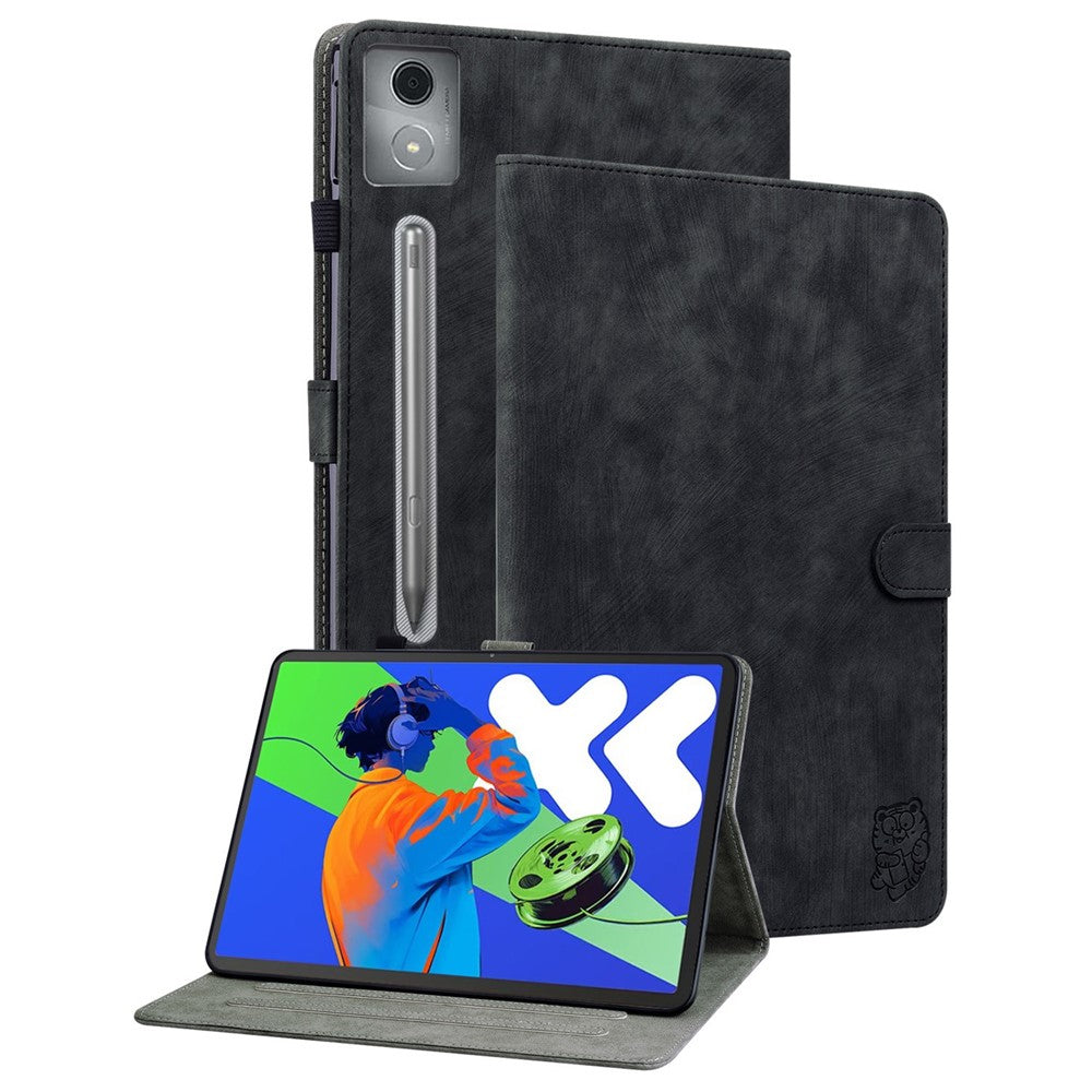 For Lenovo Tab P12 Pro 12.7 2025 / Xiaoxin Pad Pro 12.7 (2025) Cases Tiger Imprint Anti-Scratch PU Leather Tablet Cover - Black