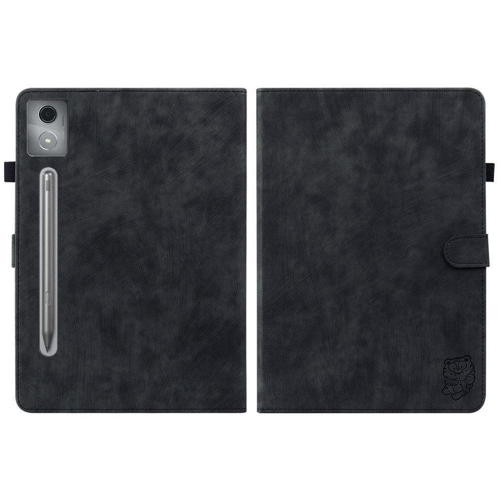 For Lenovo Tab P12 Pro 12.7 2025 / Xiaoxin Pad Pro 12.7 (2025) Cases Tiger Imprint Anti-Scratch PU Leather Tablet Cover - Black