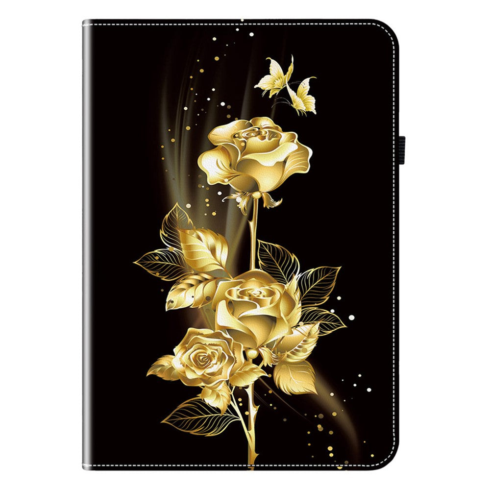 For Lenovo Tab P12 Pro 12.7 2025 / Xiaoxin Pad Pro 12.7 (2025) Leather Case Pattern Printed Stand Tablet Cover with Card Slots - Gold Butterfly Rose