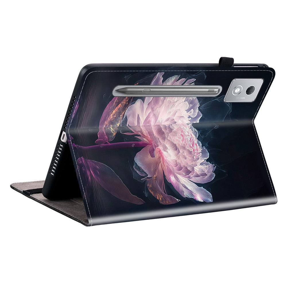 For Lenovo Tab P12 Pro 12.7 2025 / Xiaoxin Pad Pro 12.7 (2025) Leather Case Pattern Printed Stand Tablet Cover with Card Slots - Purple Peony