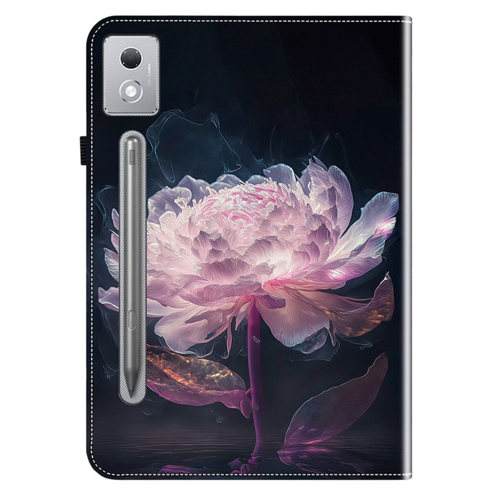For Lenovo Tab P12 Pro 12.7 2025 / Xiaoxin Pad Pro 12.7 (2025) Leather Case Pattern Printed Stand Tablet Cover with Card Slots - Purple Peony