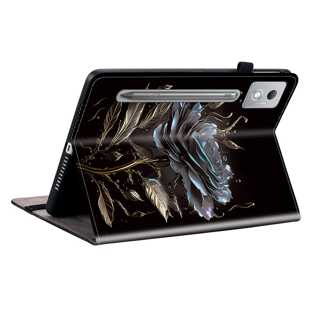 For Lenovo Tab P12 Pro 12.7 2025 / Xiaoxin Pad Pro 12.7 (2025) Leather Case Pattern Printed Stand Tablet Cover with Card Slots - Black Rose