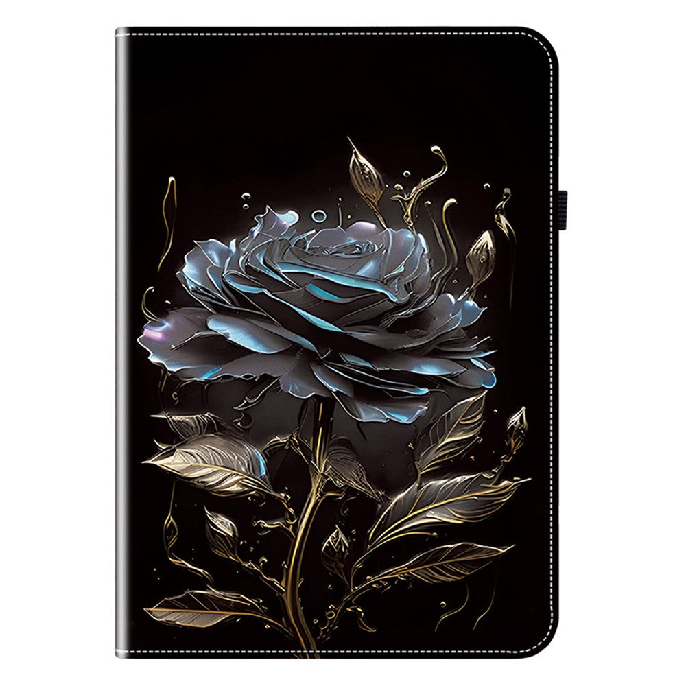 For Lenovo Tab P12 Pro 12.7 2025 / Xiaoxin Pad Pro 12.7 (2025) Leather Case Pattern Printed Stand Tablet Cover with Card Slots - Black Rose