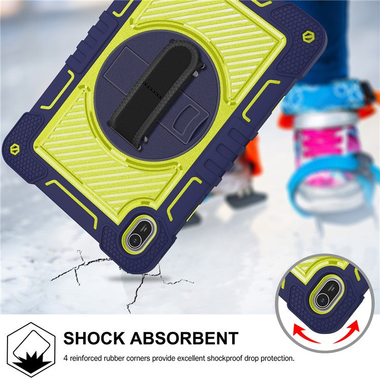 For Huawei MatePad SE 11 2024 Tablet Case Silicone+PC Shockproof Cover with Kickstand Shoulder Strap - Navy Blue + Yellow Green