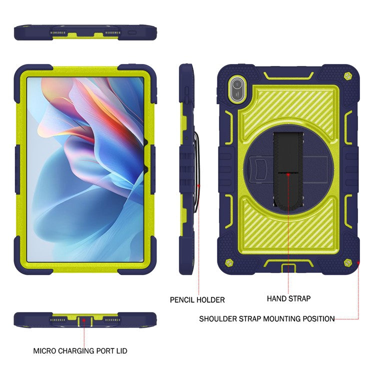 For Huawei MatePad SE 11 2024 Tablet Case Silicone+PC Shockproof Cover with Kickstand Shoulder Strap - Navy Blue + Yellow Green