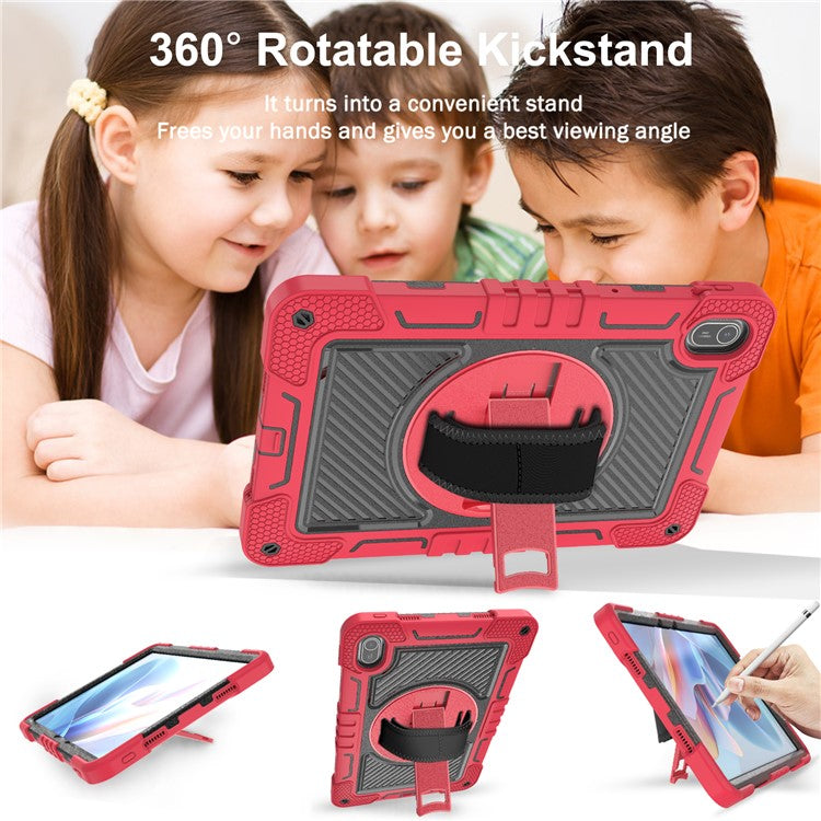 For Huawei MatePad SE 11 2024 Tablet Case Silicone+PC Shockproof Cover with Kickstand Shoulder Strap - Red + Black