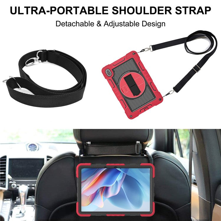 For Huawei MatePad SE 11 2024 Tablet Case Silicone+PC Shockproof Cover with Kickstand Shoulder Strap - Red + Black