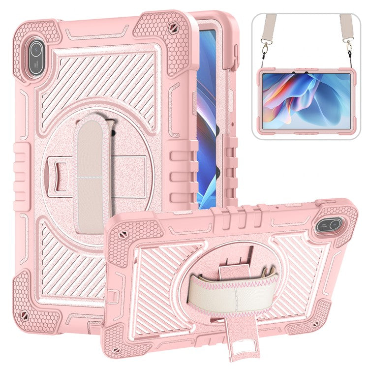 For Huawei MatePad SE 11 2024 Tablet Case Silicone+PC Shockproof Cover with Kickstand Shoulder Strap - Rose Gold