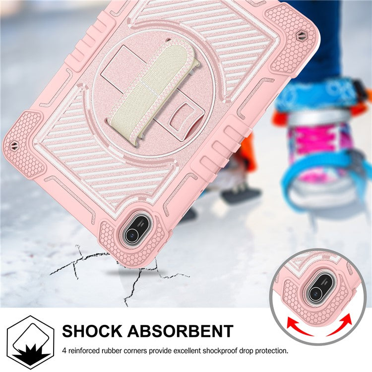 For Huawei MatePad SE 11 2024 Tablet Case Silicone+PC Shockproof Cover with Kickstand Shoulder Strap - Rose Gold